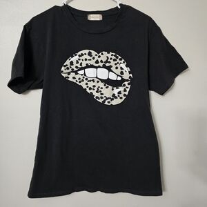 Altar'd State Black Tee with Leopard Lips Design